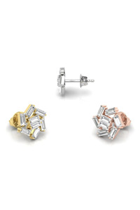 Boucles d'oreilles clous en or blanc avec grappe de diamants baguette cultivés en laboratoire - Product Image 3