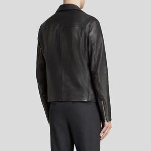 Blouson de motard personnalisé pour homme en cuir véritable noir, coupe ajustée, avec fermeture éclair asymétrique, en peau de mouton souple, style décontracté et tendance - Product Image 4