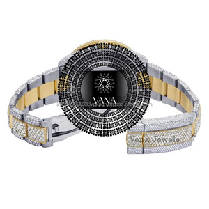 Luxury Men's Stainless Steel Gold and Silver Two Tone Moissanite Diamond Green Dial <b>Watch</b> Fully Iced Out Wrist <b>Watch</b> for men - Product Image 4