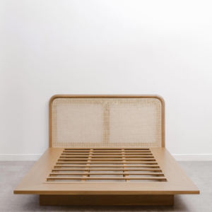 Base de Cama con Cabecera de Teca Sólida Natural Escandinava de Primera Calidad, Cómoda, para Muebles de Dormitorio Principal - Product Image 1