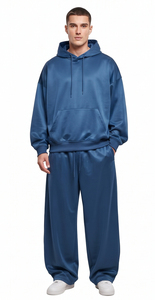 Ensemble de survêtement ample à capuche pour homme, coupe décontractée, style streetwear hiver, 100 % polyester, taille mi-cordon, deux pièces - Product Image 4