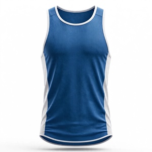 AMKOOR ENTERPRISES Camiseta deportiva sin mangas de poliéster transpirable para hombre con cuello redondo y capucha con pedrería en azul océano y blanco (240 g) - Product Image 1