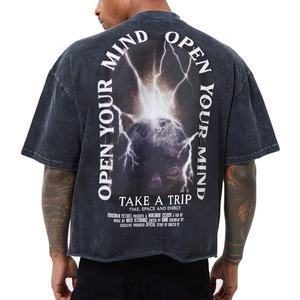 OEM bas quantité minimale de commande vente en gros de t-shirts délavés à l'acide vintage en coton pour hommes, t-shirts décontractés vierges surdimensionnés à col en O de grande taille, chemises pour hommes High Street - Product Image 5