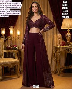 Ensemble trois pièces Noor E Raat en georgette brodée, coupe sirène modeste, longueur ras du sol, taille naturelle, tissu respirant - Product Image 3