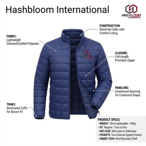 Chaqueta Acolchada Azul Marino para Hombre, con Bordado Frontal, Cuello Alto, Cierre de Cremallera, Resistente al Viento, Informal, para Invierno, Corte Regular - Product Image 5