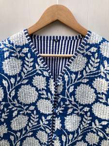 Chaqueta de Algodón Kantha para Mujer, Estilo Boho, Estampada, Acolchada, Hecha a Mano, con Cierre de Botones y Diseño Floral - Product Image 3