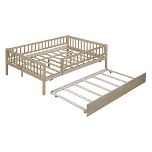 Lettino in Legno per Bambini a Grandezza Naturale con Letto Estraibile e Sponde di Sicurezza in Legno Naturale - Product Image 5