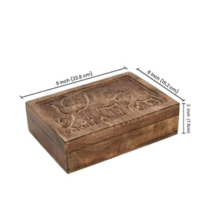 High Quality Mango Wood <b>Box</b> Elephant Motif Design Decorative Wooden Jewelry Treasure Storage and <b>Keepsake</b> <b>Box</b> at Wholesale Price - Product Image 3