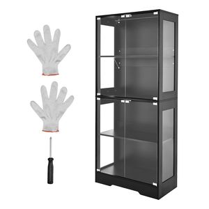 Vetrina Illuminata Alta 65 Pollici con 4 Ripiani e Porte in Vetro, Espositore per Cantina Vini con Illuminazione LED a 3 Colori per Conservazione Oggetti da Collezione - Product Image 1