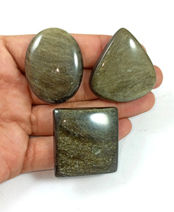 Cabochon en obsidienne dorée naturelle à taille ovale, pierre précieuse en vrac pour la fabrication de bijoux DIY en argent et laiton, vente en gros - Product Image 1