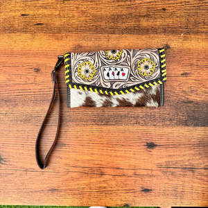 กระเป๋าคลัทช์หนังวัวสีเหลืองสไตล์ตะวันตกดีไซน์ใหม่สำหรับผู้หญิง - Product Image 2