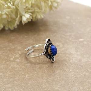 Brass Lapis Lazuli <b>Ring</b> 925 Sterling <b>Silver</b> Band Handmade Boho Jewelry Oval Gemstone <b>Statement</b> <b>Ring</b> for Women Tribal Ethnic Styl - Product Image 3