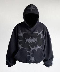 Sudadera con Capucha Negra Unisex Personalizada, Estilo Urbano, con Gráficos Góticos, de Algodón y Felpa, Casual, Talla Grande - Product Image 6