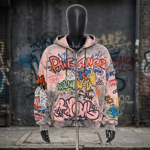 Sudadera con Capucha Extra Grande para Hombre, con Cierre, Estampado de Grafiti, Estilo Urbano, Felpa de Algodón, Ecológica, Ropa Casual de Invierno - Product Image 1