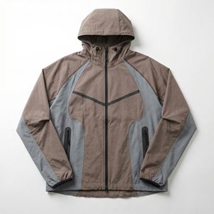 Chaqueta con capucha bicolor Urban Shield — Paneles en contraste marrón/gris |   A prueba de viento, resistente al agua, marca privada OEM/ODM - Product Image 1