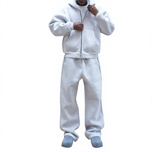 Survêtement unisexe blanc à capuche en polaire avec fermeture éclair, coupe classique en polyester/coton, poches latérales, respirant, idéal pour l'hiver - Product Image 1