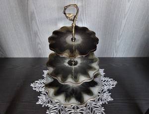3 Tier Cake <b>Stand</b> and Cup Coasters Cream & Gold Handmade of Resin Cake and <b>Tea</b> Serving Set - Product Image 2