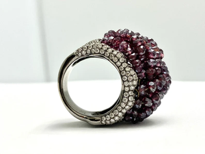 Women's Garnet Cluster Cocktail <b>Ring</b> with Stainless Steel Pave Setting Glam Party Jewelry January Birthstone - Product Image 1