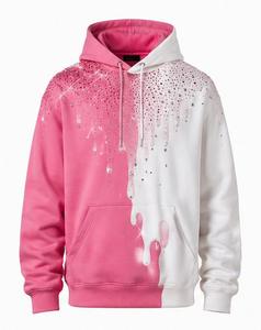 Sudadera con Capucha para Hombre, 100% Algodón, Antiarrugas, Degradado Rosa Blanco, Estampado de Diamantes de Imitación, Corte Regular, Informal, para Otoño - Product Image 1
