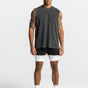 Débardeurs de sport pour hommes en coton de haute qualité, tendance, effet délavé, pour la gym et l'athlétisme, 100 % coton tricoté - Product Image 6