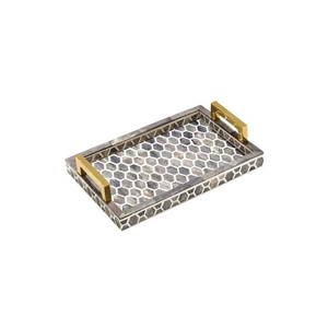 Luxury Bone Inlay Serving Tray with Gold Handles Decorative |Ottoman Tray for <b>Coffee</b> <b>Table</b> Home Decor Display Elegance Style | - Product Image 2