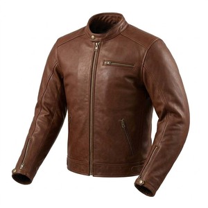 Vintage Cafe Racer Leather <b>Jacket</b> for <b>Men</b> Distressed Motorbike Retro Biker Coat Long Thin Canvas Design USA Europe Trend - Product Image 4