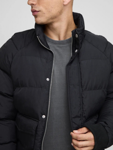 Veste matelassée noire premium pour homme, coupe-vent, col montant, fermeture éclair, poches latérales, idéale pour l'hiver et personnalisable. - Product Image 3