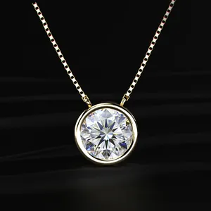 Meilleure Vente : Collier Pendentif Solitaire Rond Sertie de Diamants Élégants, Collier de Diamants Minuscules pour Filles avec Clarté VVS - Product Image 3
