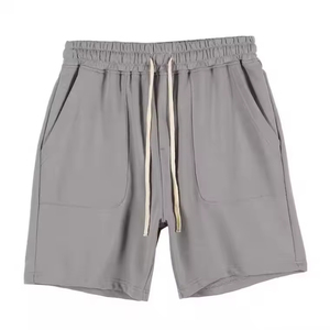 2026 Men's <b>Black</b> Drawstring Bermuda Shorts Casual Solid Color Polyester Sport Shorts Breathable Knitted Mid Waist gym shorts - Product Image 2