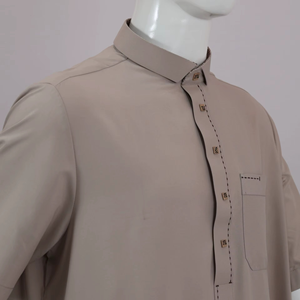 Wholesale Premium Cotton Stand Collar Modest <b>Thobe</b> Islamic Eid Plus Size Floor Length Short Sleeve Quick Dry Breathable 2 Side - Product Image 5