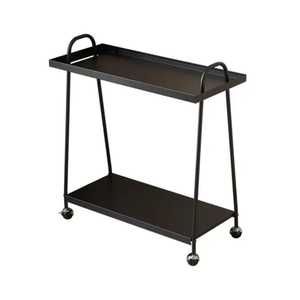 Three‑Tier Rolling Cart with Black Metal Frame Wooden Shelves Industrial Rustic Style Mobile <b>Serving</b> <b>Trolley</b> Storage Display - Product Image 5