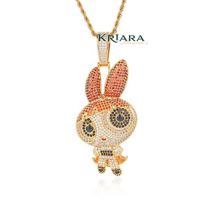 Colgante de Conejo de Dibujos Animados, Plata 925, Chapado en Oro de 18K, Diamante Cultivado en Laboratorio, Estilo Hiphop, Unisex, para Uso Diario - Product Image 3