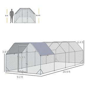 Grand poulailler métallique plat avec couverture imperméable anti-UV, enclos extérieur pour poules - Product Image 3