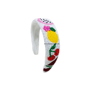 Diadema Artesanal con Cuentas y Frutas, Diseño Bordado Colorido, Base Blanca, Accesorio Casual para el Cabello de Mujer, Diadema Personalizada de Alta Calidad - Product Image 1