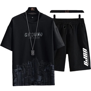 ชุดเสื้อยืดผ้าฝ้ายออร์แกนิก100% ชุดกางเกงขาสั้น2025พิมพ์ลาย3D สำหรับผู้ชายชุดเสื้อกางเกงขาสั้นระบายอากาศพรีเมี่ยม - Product Image 1