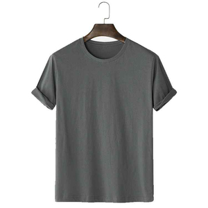 Camiseta de Algodón de Color Sólido para Hombre, Manga Corta, Cuello Redondo, Corte Regular, Informal, Tejido de Punto, Color Gris Liso, Tela Cómoda - Product Image 1