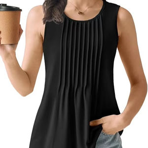 Camisetas sin mangas de verano para mujer 2025, con botones frontales, ajuste holgado informal, poliéster/algodón, para vacaciones en la playa, venta al por mayor - Product Image 2