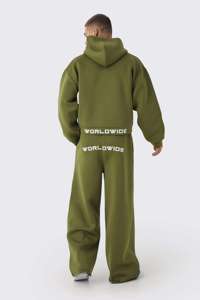 Custom Logo Oversized Extended Waist Relaxed Fit Cotton <b>Zip</b> <b>Hooded</b> & Jogger Tracksuit Embroidered Logo Streetwear Tracksuit Set - Product Image 2