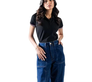 <b>Womens</b> <b>Black</b> <b>Polo</b> <b>Shirt</b> Short Sleeve Solid Color Casual Breathable Woven Regular Fit 100% Cotton Oxford Fabric OEM Wholesale - Product Image 1