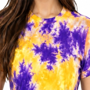 T-shirt pour femme en coton tricoté, col rond, manches courtes, style tie-dye, coupe classique, look moderne, pour le quotidien, printemps-été - Product Image 4