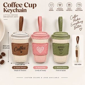 Porte-clés tasse à café personnalisé en cuir PU, breloque de sac pour femme, vente en gros OEM - Product Image 5