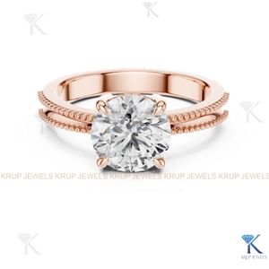 แหวนเพชรทรงกลมเจียระไนแบบ IGI Certified Lab Grown Diamond ประดับเพชรเม็ดเดี่ยวในตัวเรือนทองคำแท้ทรงมงกุฎแบบวินเทจ - Product Image 1