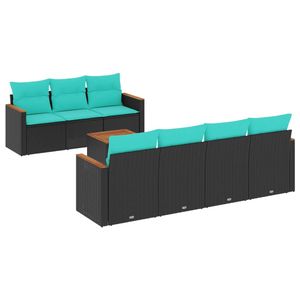 8-Piece Black Poly <b>Rattan</b> Garden <b>Sofa</b> Set with Cushions - Product Image 2