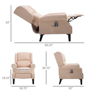 Poltrona Reclinabile Singola Bianco Crema con Massaggio a Vibrazione, Riscaldamento, Ricarica USB, Design Elettrico Estensibile e Reclinabile Completamente, in Pelle - Product Image 3