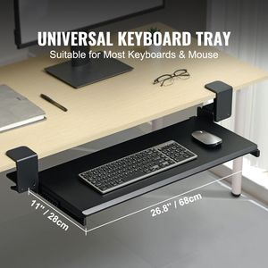 Robusto Supporto per Tastiera con Morsetto a C Senza Foratura, Grande 26,8 X 11 Pollici, Scorrevole Sotto la Scrivania, per Computer - Product Image 2