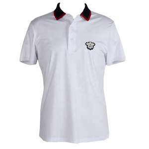 Camisa Blanca de Manga Corta para Hombre, Corte Regular, Logotipo Bordado, Ribete en Contraste, Estilo Casual, Tela Vaquera, Algodón Transpirable - Product Image 1