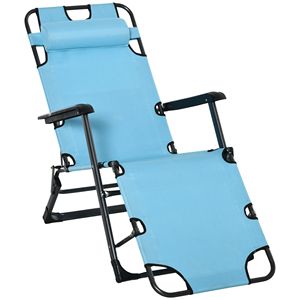 Lettino Prendisole Pieghevole da Esterno 2-in-1 con Cuscino, Reclinabile a 120/180 Gradi, in Tessuto Oxford Blu e Rete Metallica - Product Image 1