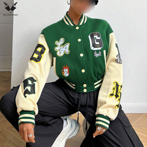 OEM ODM Winter Going Out Casual Hip-Hop Letter Print Contrast Color Long Sleeve Green Color College Baseball Varsity Jackets - Product Image 6