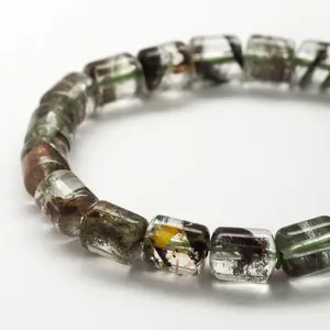 Wholesale Green Phantom Crystal Lodolite Cylinder Drum Beads Bracelet for design