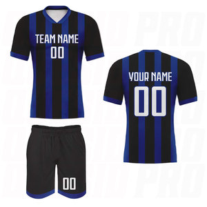 Tenue de football personnalisée pour hommes, ensemble de survêtement de football pour femmes, maillot et short de football personnalisés bleu et noir, ensemble professionnel pour équipe - Product Image 1